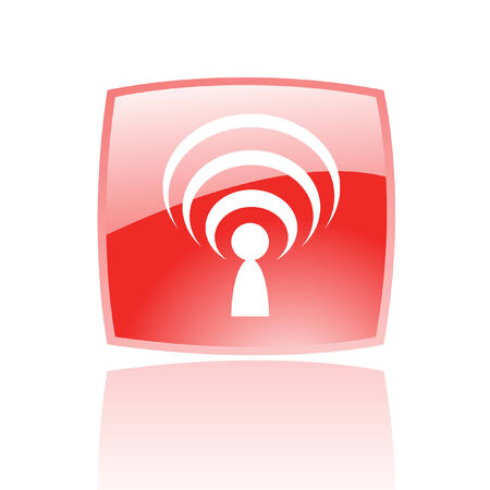 Glossy podcast in red button isolated on whiteのイラスト素材