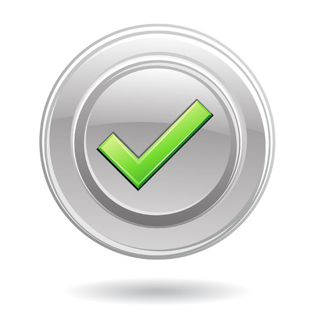Green tick in metal circle isolated on whiteのイラスト素材