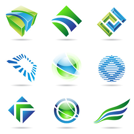 Various green and blue abstract icons isolated on a white backgroundのイラスト素材