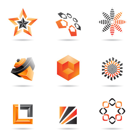 Various orange abstract icons isolated on a white backgroundのイラスト素材