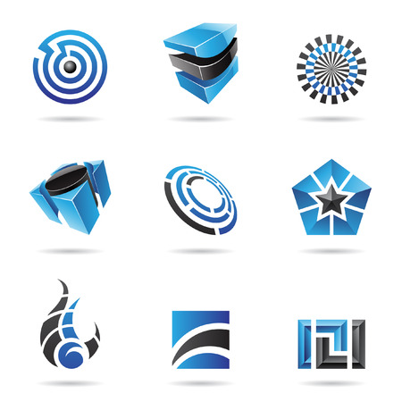 Abstract blue and black icon set isolated on a white backgroundのイラスト素材