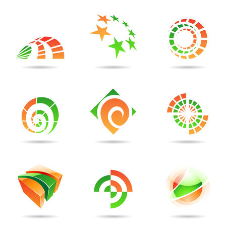 Abstract green and orange Icon Set isolated on a white backgroundのイラスト素材