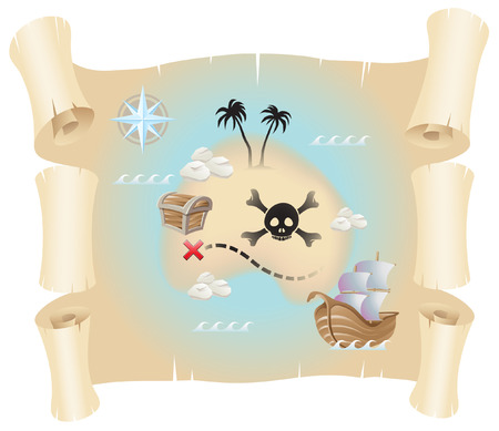 Grunge pirate map isolated on a white backgroundのイラスト素材
