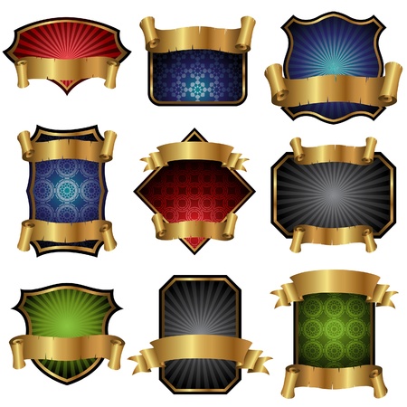 Vector Illustration of Labels with Golden Bannersのイラスト素材