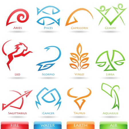 simplistic zodiac star signs isolated on a white backgroundのイラスト素材