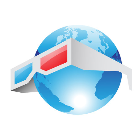 Illustration of 3d Red Blue Glasses and World isolated on a white backgroundのイラスト素材