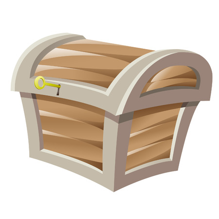 Illustration of Brown Wooden Treasure Chest and Golden Key isolated on a white backgroundのイラスト素材