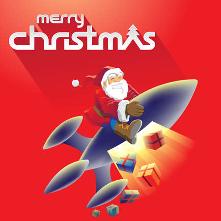 Stock Illustration of Santa Claus in front of Merry Christmas Textのイラスト素材