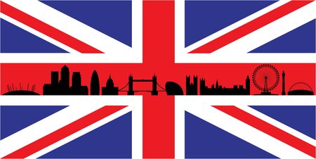 London skyline silhouette isolated on union jack flagの写真素材