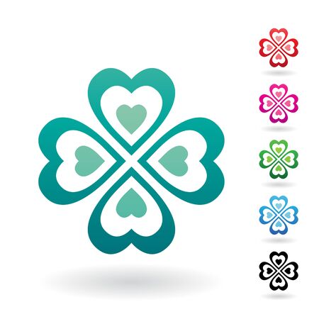Vector Illustration of Abstract Heart Shaped Four Leaf Clover isolated on a white backgroundのイラスト素材