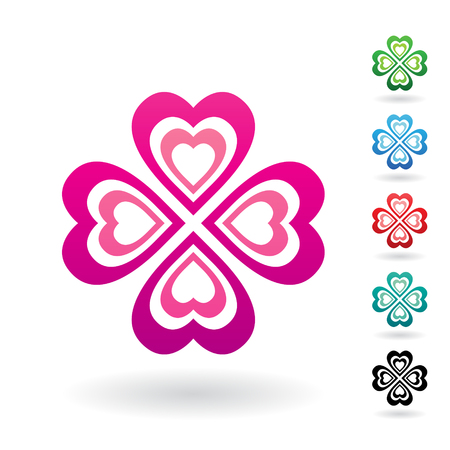 Vector Illustration of Abstract Heart Shaped Four Leaf Clover isolated on a white backgroundのイラスト素材