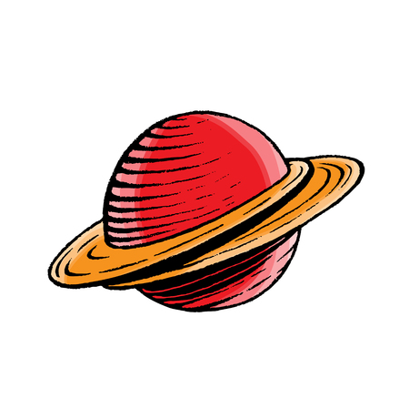 Vector Illustration of a Scratchboard Style Ink and Watercolor Drawing of a Saturn like Planetのイラスト素材