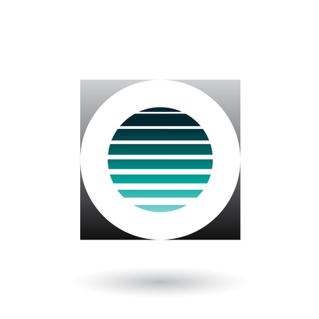 Vector Illustration of a Striped Square Black and Green Icon for Letter O isolated on a White Backgroundのイラスト素材