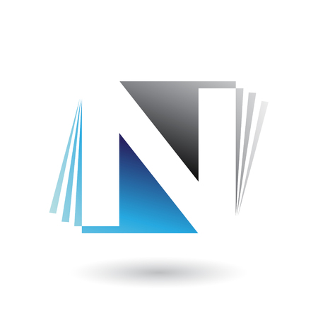 Vector Illustration of Blue and Black Letter N with Vertical Stripes isolated on a White Backgroundのイラスト素材