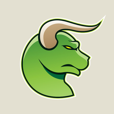 Vector Illustration of Green Cartoon Bull Icon isolated on a White Backgroundのイラスト素材