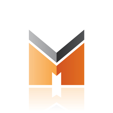 Vector Illustration of Black and Orange Letter M with a Thick Stripe and Reflection isolated on a White Backgroundのイラスト素材