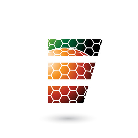 Vector Illustration of Green and Orange Letter E with Honeycomb Pattern isolated on a White Backgroundのイラスト素材