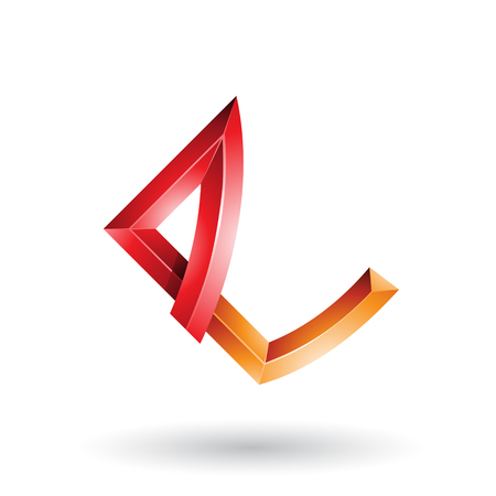 Vector Illustration of Red and Orange Embossed Letter E with Bended Joints isolated on a White Backgroundのイラスト素材