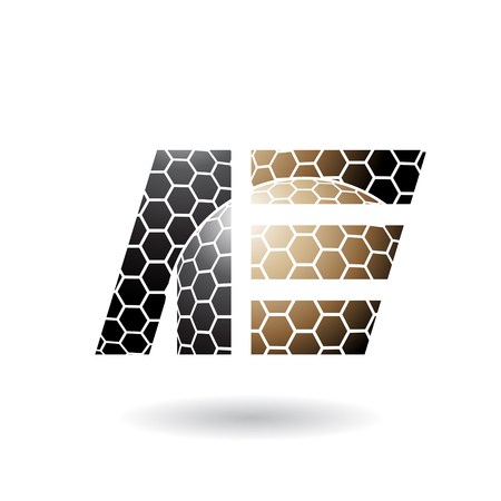 Vector Illustration of Black and Brown Dual Letters of A and E with Honeycomb Pattern isolated on a White Backgroundのイラスト素材
