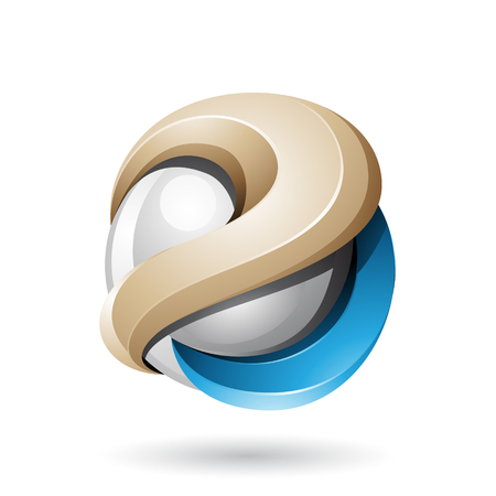 Vector Illustration of Beige and Blue Bold Metallic Glossy 3d Sphere isolated on a White Backgroundのイラスト素材