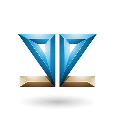 Vector Illustration of Blue and Beige 3d Geometrical Double Sided Embossed Letter E isolated on a White Backgroundのイラスト素材