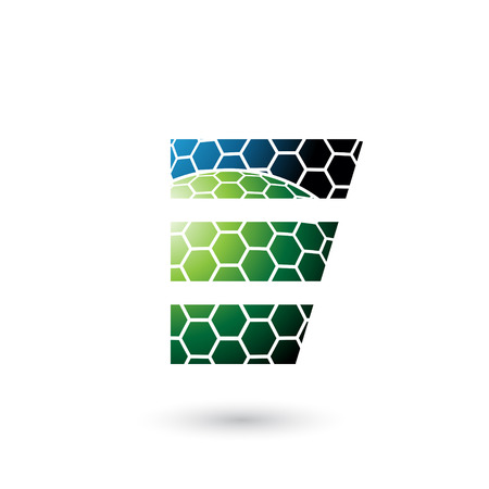 Vector Illustration of Blue and Green Letter E with Honeycomb Pattern isolated on a White Backgroundのイラスト素材