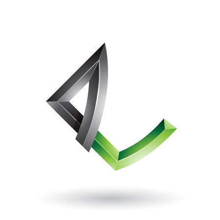 Vector Illustration of Black and Green Embossed Letter E with Bended Joints isolated on a White Backgroundのイラスト素材
