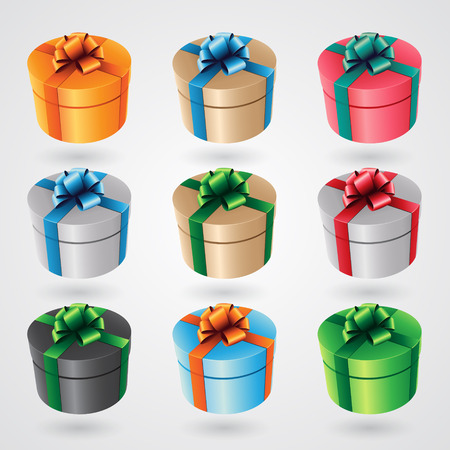Vector Illustration of Round Gift Boxes with Glossy Ribbons - Set 2 isolated on a White Backgroundのイラスト素材