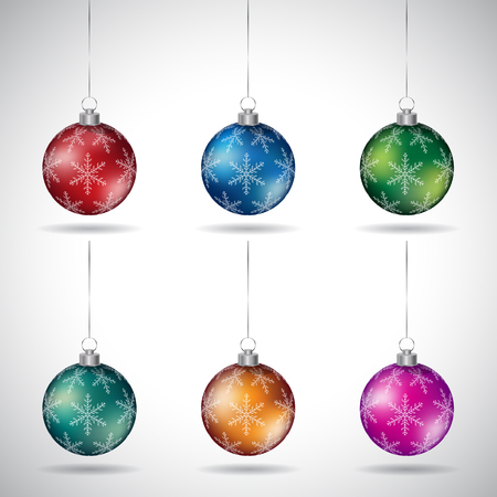 Vector Illustration of Christmas Balls with Snowflake Design and Silver String - Style 1 isolated on a White Backgroundのイラスト素材