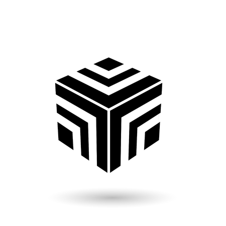 Vector Illustration of Monochrome Black Striped Cube isolated on a white backgroundのイラスト素材