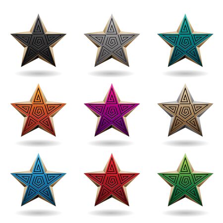 Vector Illustration of Swirly Embossed Two Color Antique Stars isolated on a White Backgroundのイラスト素材
