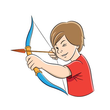 Vector Illustration of Archer Boy Cartoon isolated on a white backgroundのイラスト素材