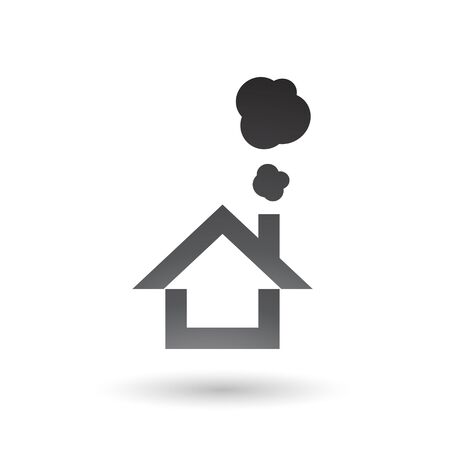 Illustration of Black House and Smoke Icon isolated on a white backgroundの写真素材