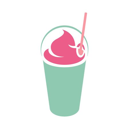 Illustration of Green and Pink Milkshake with a Lid and Straw Icon isolated on a White Backgroundの写真素材