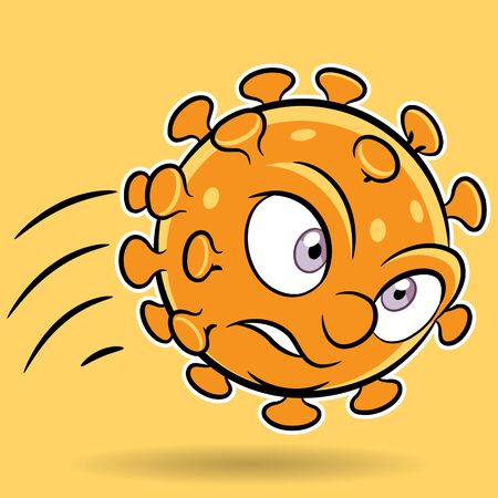 Illustration of Cartoon Attacking Orange Coronavirus on an Orange Backgroundのイラスト素材