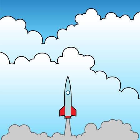 Space Illustration of a Rocket Launching and Flying into the Cloudy Skyのイラスト素材