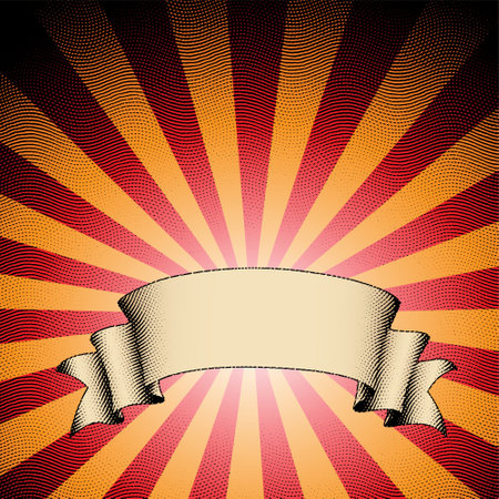 Illustration of Scratchboard Engraved Banner on Striped Backgroundのイラスト素材