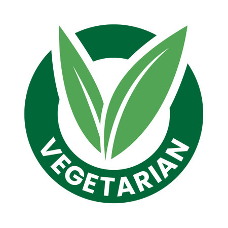 Vegetarian Round Icon with Green Leaves isolated on a White Backgroundのイラスト素材