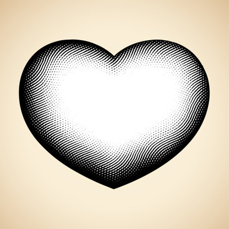 Illustration of Scratchboard Engraved Heart Shape with White Fill isolated on a White Backgroundのイラスト素材