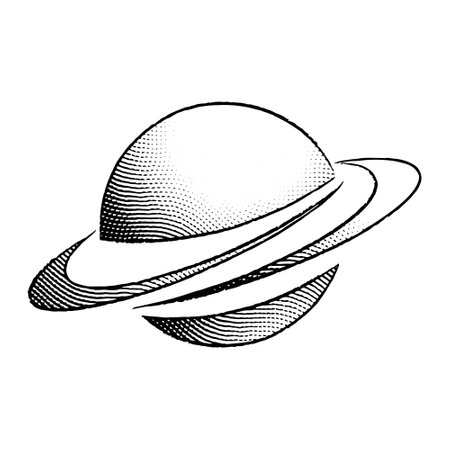 Illustration of Scratchboard Engraved Icon of a Planet isolated on a White Backgroundのイラスト素材