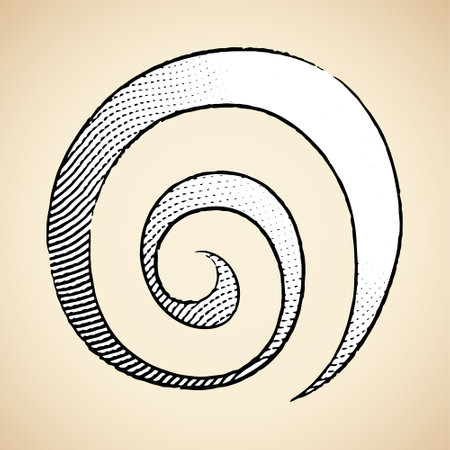 Illustration of Scratchboard Engraved Icon of Galaxy with White Fill isolated on a Beige Backgroundのイラスト素材