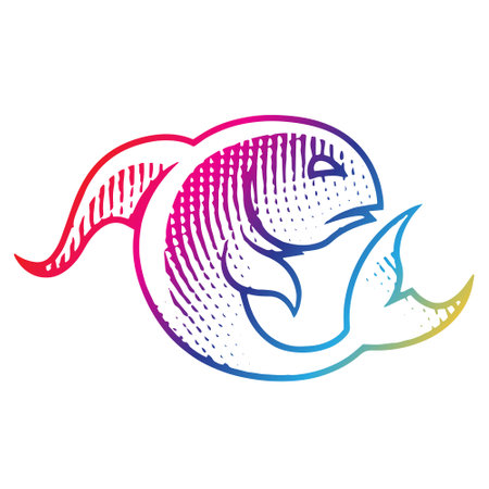 Illustration of Scratchboard Engraved Fish in Rainbow Colors isolated on a White Backgroundのイラスト素材
