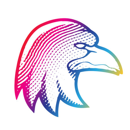 Illustration of Scratchboard Engraved Eagle in Rainbow Colors isolated on a White Backgroundのイラスト素材