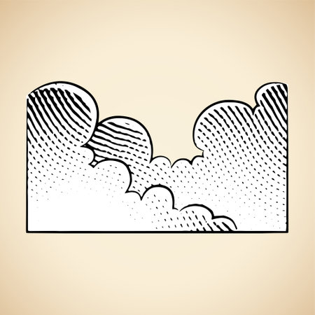 Scratchboard Engraving of Clouds with White Fill isolated on a White Backgroundのイラスト素材