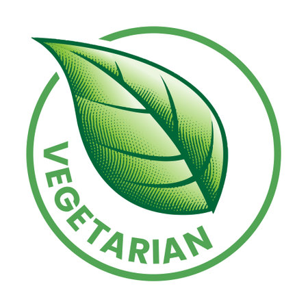 Vegetarian Engraved Round Icon with a Green Leaf isolated on a White Backgroundのイラスト素材