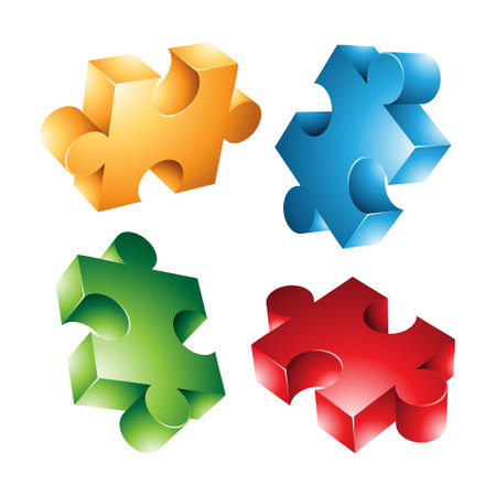 4 Colorful Jigsaw Pieces on a White Backgroundのイラスト素材