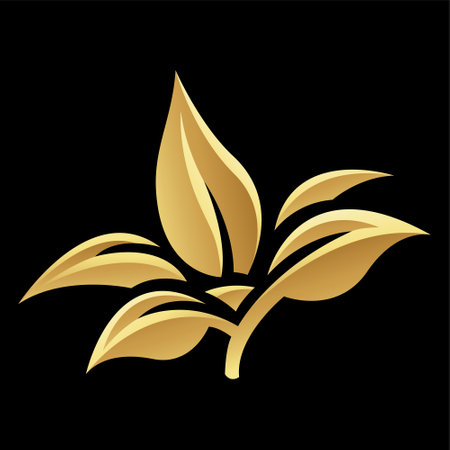 Golden Glossy Leaves on a Black Background - Icon 4のイラスト素材