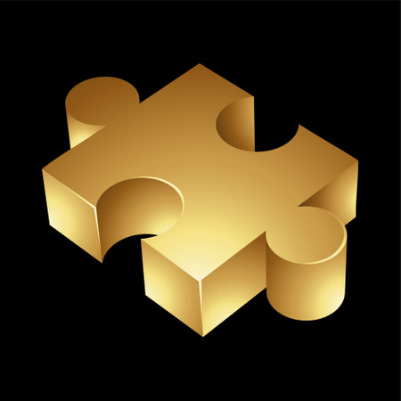 Golden Jigsaw Piece on a Black Backgroundのイラスト素材