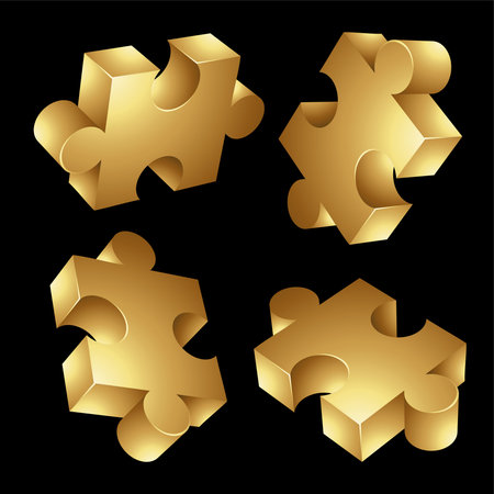 Golden Jigsaw Pieces on a Black Backgroundのイラスト素材
