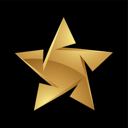 Golden Glossy Star Shape on a Black Backgroundのイラスト素材
